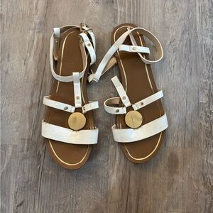 Aldo White Sandals with Gold Accents